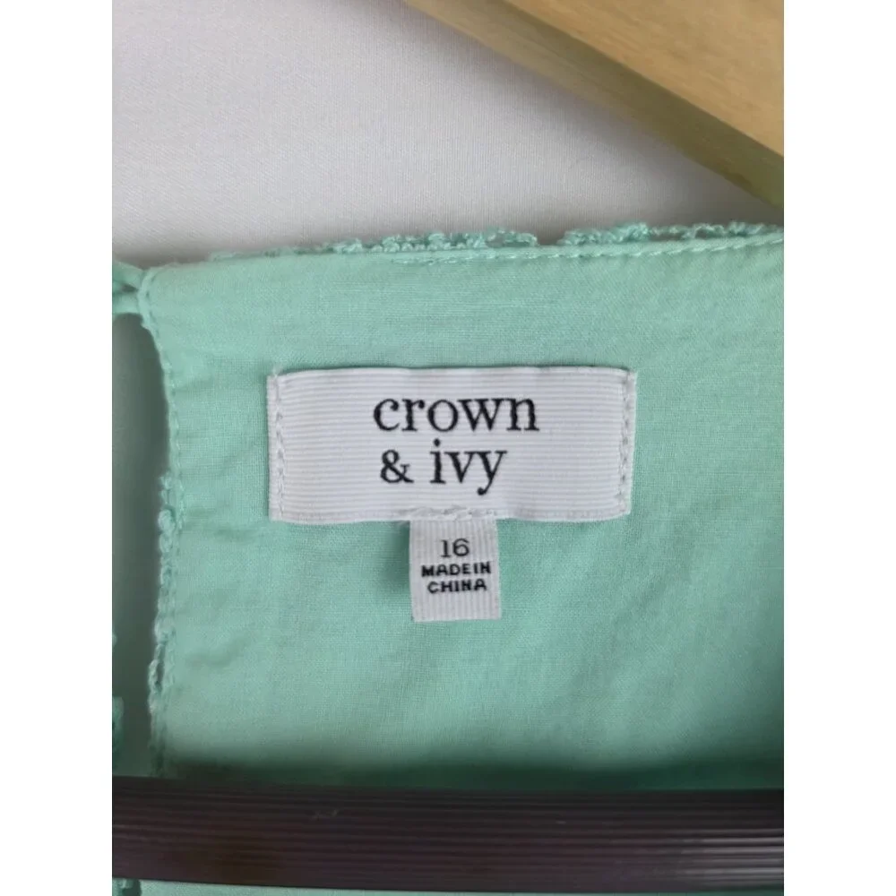 Crown & Ivy Women's Dress Size 16 Mint Green Lace Overlay Long Sleeve Dress